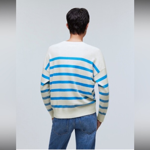 Madewell (Re)sponsible Cashmere Oversized Sweater Hthr blue sky Stripe NEW Small - Picture 4 of 11